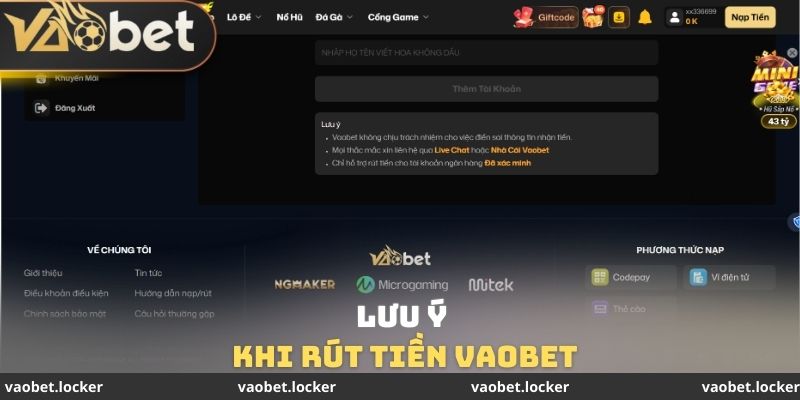 Lưu ý khi rút tiền VaoBet